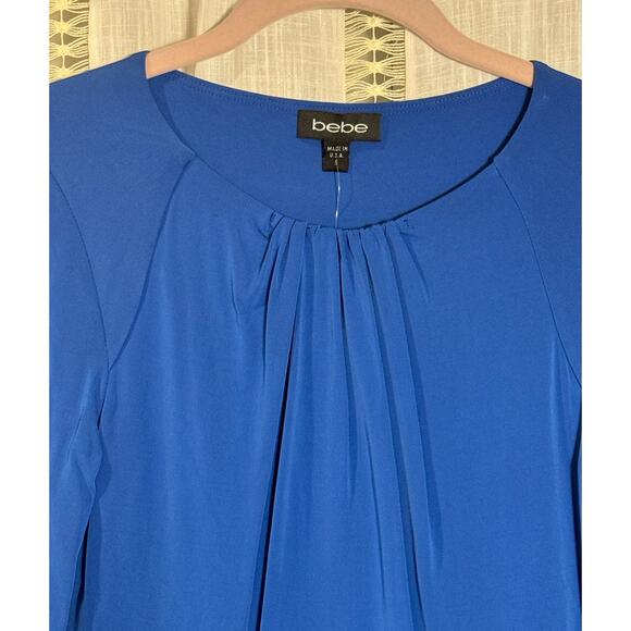 NWT New Bebe Y2K 2000s Blue Long‎ Sleeved Pleated Fitted Bodysuit Small - Picture 6 of 10